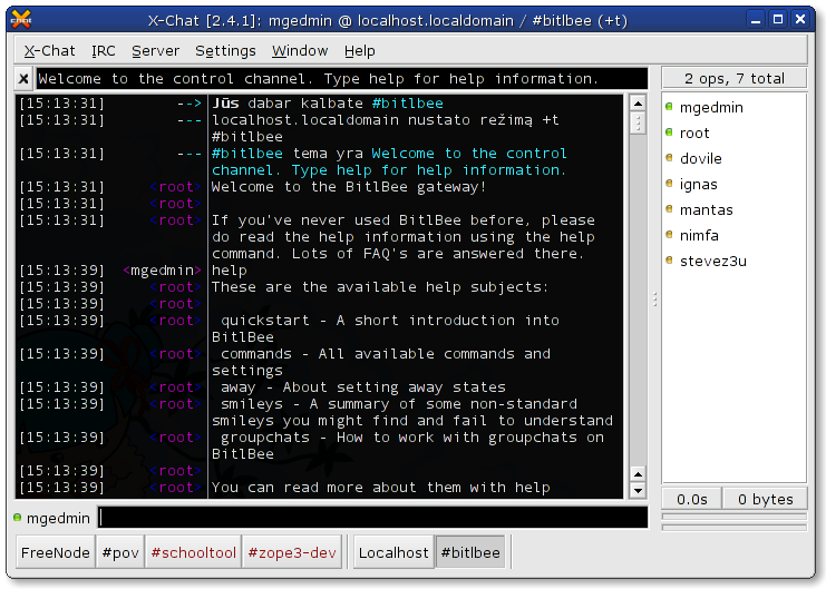 Screenshot of X-Chat connected to the Bitlbee gateway